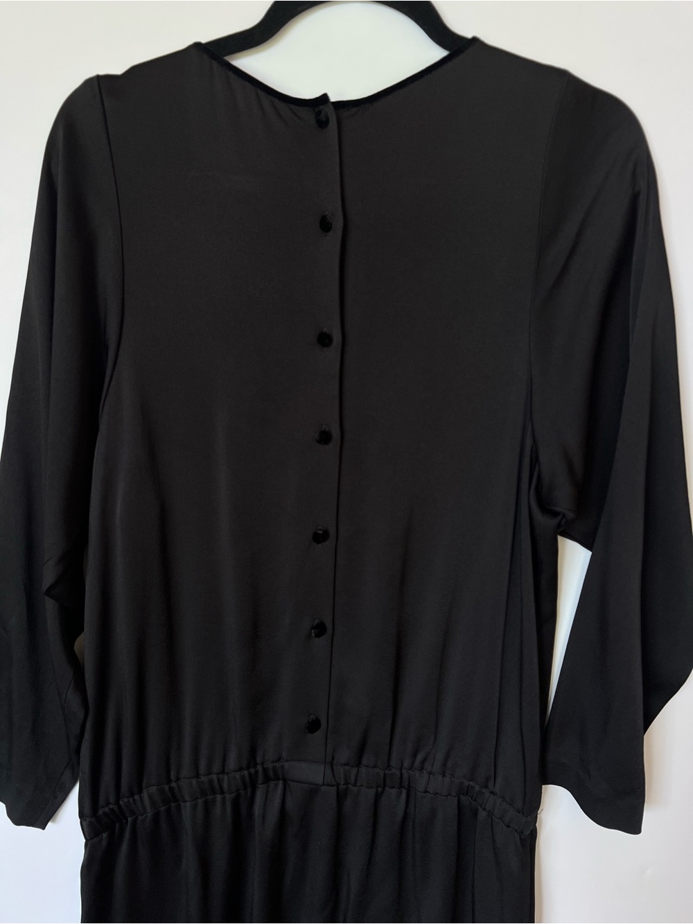 Theory Black Satin Long Sleeve Elastic Drop Waist Dress - Picture 7 of 8